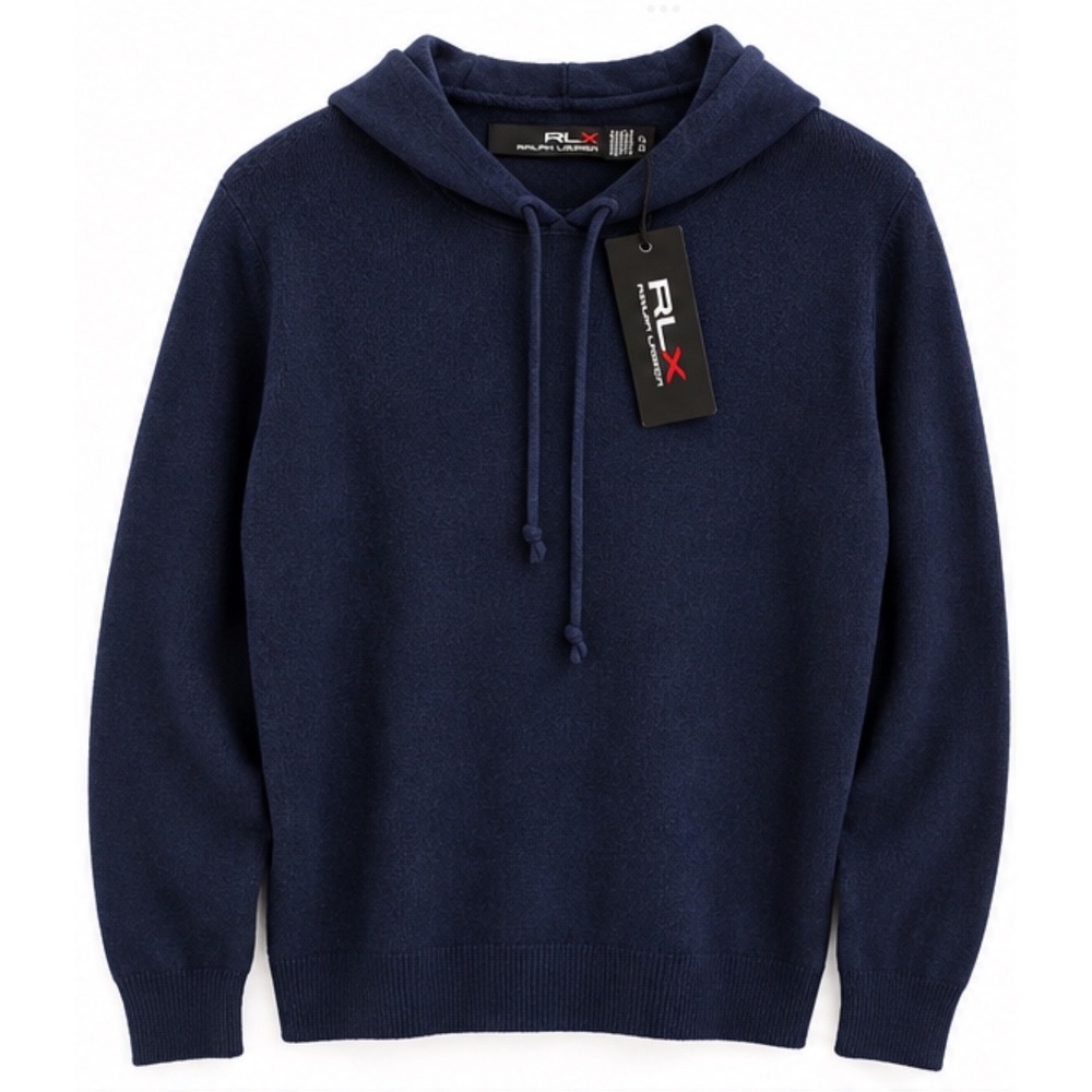 RLX Ralph Lauren Mens Navy Blue Knit Hoodie Sweater Size L New with defects